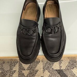 Men's Black Salvatore Ferragamo Leather Lug-Sole Loafers